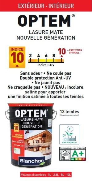 Lasure mate optem - performances extrêmes - chêne moyen 5l - blanchon