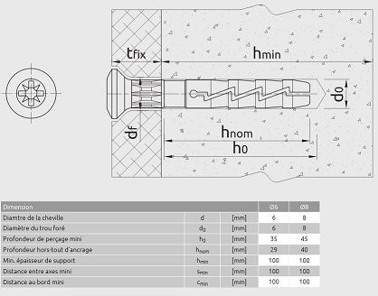 50 chevilles à frapper Ø8 x 100 mm - clou-vis nylon tête fraisée - rawl