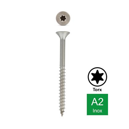 Vis a2 inox Ø 6x120 mm - tx25 - tête fraisée - boîte de 100