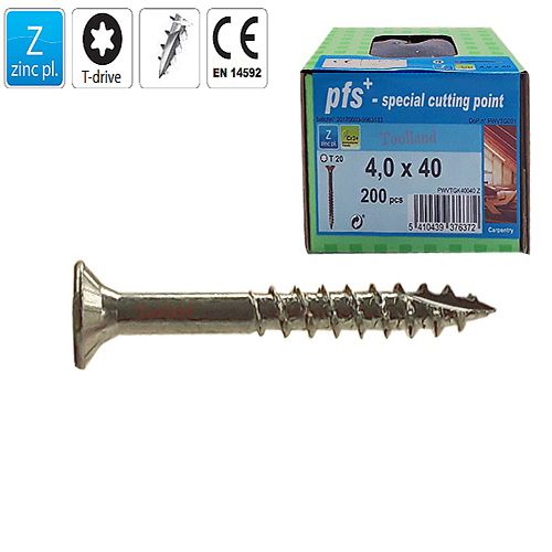 200 vis à panneaux bois Ø 4x40 mm torx20 - tête fraisée - filetage partiel