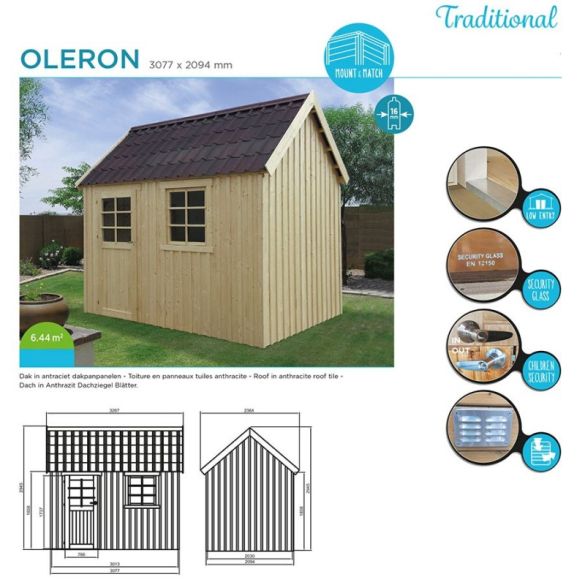 Abri bois 16 mm oleron 3077 x 2094 mm solid - 6,44 m²