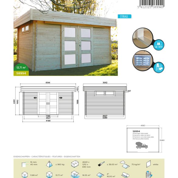 Abri jardin 40 mm viborg 418 x 328 cm 13,71 m² - s8994