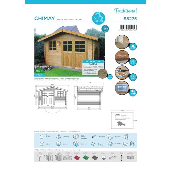Abri traité 28mm chimay 358 x 298cm - 10,67 m²
