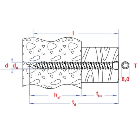 Vis béton Ø7,50 x 102 mm en acier zingué torx30 smart - boîte de 100