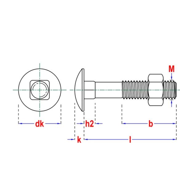 Boulon trcc avec écrou din603 zingué Ø 6x50 mm pgb - boîte de 200
