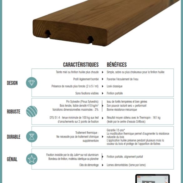 Lame terrasse thermopin 4200x120x26 mm - grad