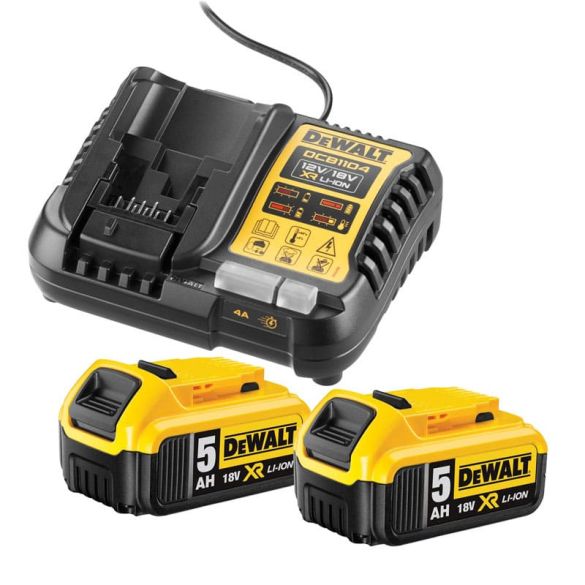 Pack power 18v xr 2 batteries 5 ah li-ion + chargeur rapide dcb1104 | dewalt dewdcb1104h2