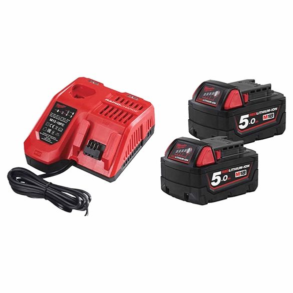 Pack 2 batteries 18v 5 ah m18 b5 + chargeur m12-18 fc | milwaukee 4933459217