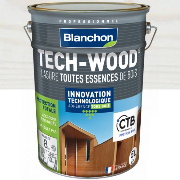 Lasure bois tech-wood blanc satin 5l - blanchon