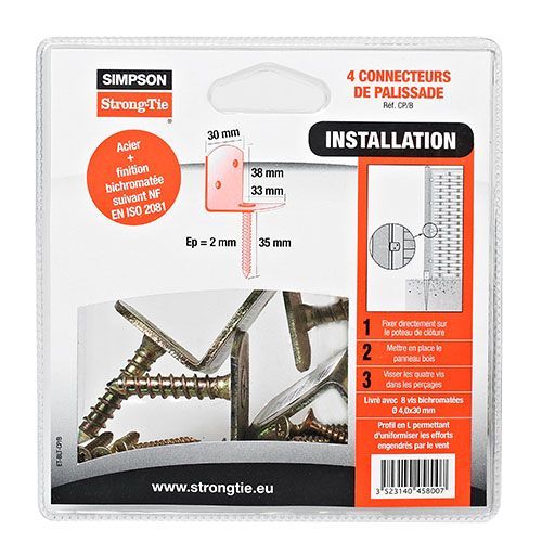 Connecteur de palissade bois simpson - blister de 4 unités