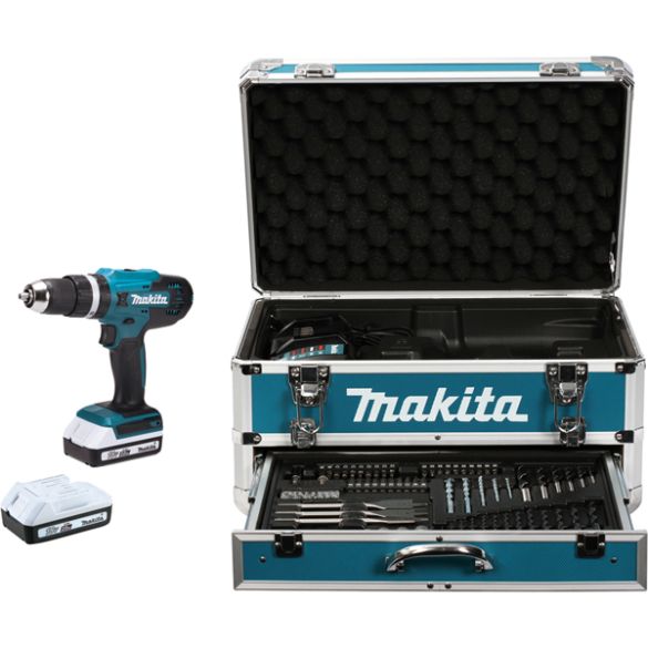 Perceuse visseuse percussion 2ah 18v avec 2 batteries bl1820g + chargeur + 70 accessoires hp488daex2 makita