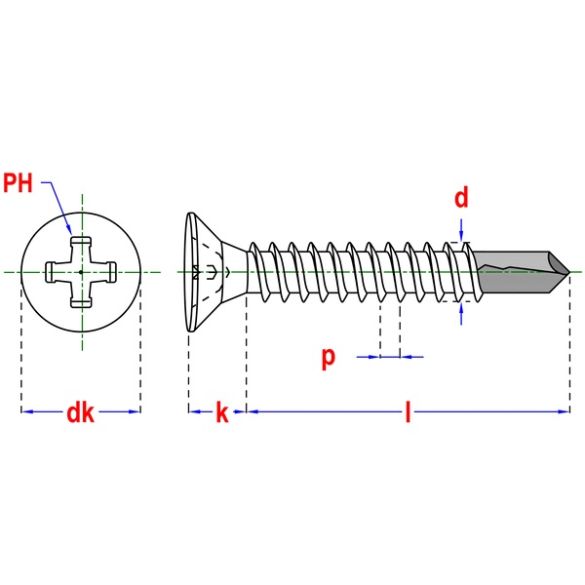 Vis autoforante din 7504p Ø4,8x50 mm - blister de 5 vis
