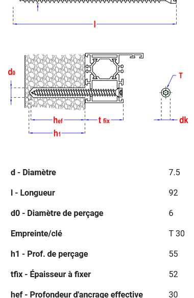 Vis béton Ø7,50 x 82 mm en acier zingué torx30 smart - boîte de 100
