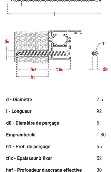 Vis béton Ø7,50 x 82 mm en acier zingué torx30 smart - boîte de 100
