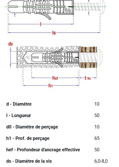 Cheville nylon multifonction Ø10x50 mm smart - boîte de 100