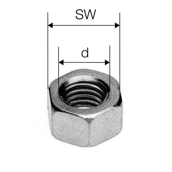 Écrou hexagonal 6 pans en acier zingué - Ø 16 mm - boîte de 10 pcs