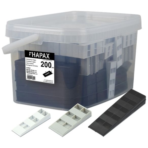 Assortiment 200 cales crantées Ép. 14-15-22mm pour terrasse et plancher hapax
