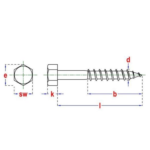 Tirefond acier inox a2 Ø10x120 mm din 571 pgb-fasteners - 50 pièces 