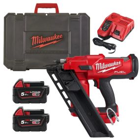 Cloueur de charpente 34° fuel 18v m18 ffn-502c + 2 batteries 5ah + chargeur | milwaukee 4933471404