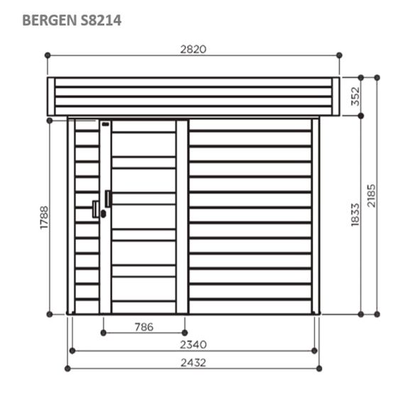 Abri de jardin bois brut 28mm BERGEN 243x205 cm - 4,99m² - S8214 SOLID