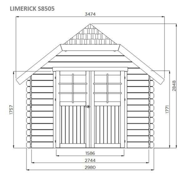 Chalet bois sapin brut 28 mm LIMERICK 298x388 cm - 11,56m² - S8505 SOLID