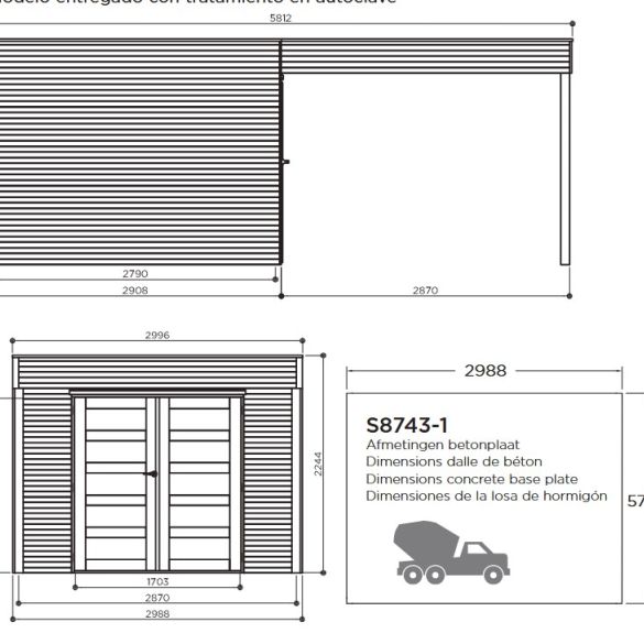 Abri jardin traité autoclave MATERA 8,69 m² avec pergola - 299x291+287 cm - S8743-1 SOLID