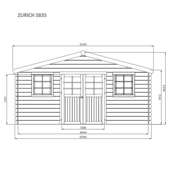 Chalet de jardin en sapin brut 28mm ZURICH 508x388 cm - 19,71m² - S835
