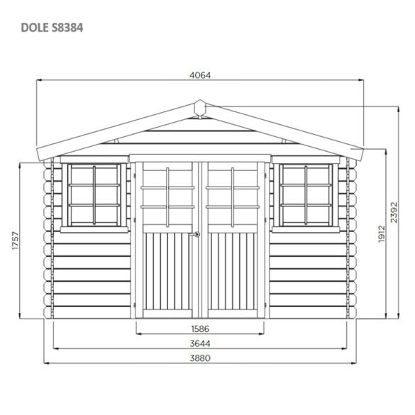 Abri de jardin en bois brut 28mm DOLE 388x298 cm - 11,56 m² - S8384 SOLID