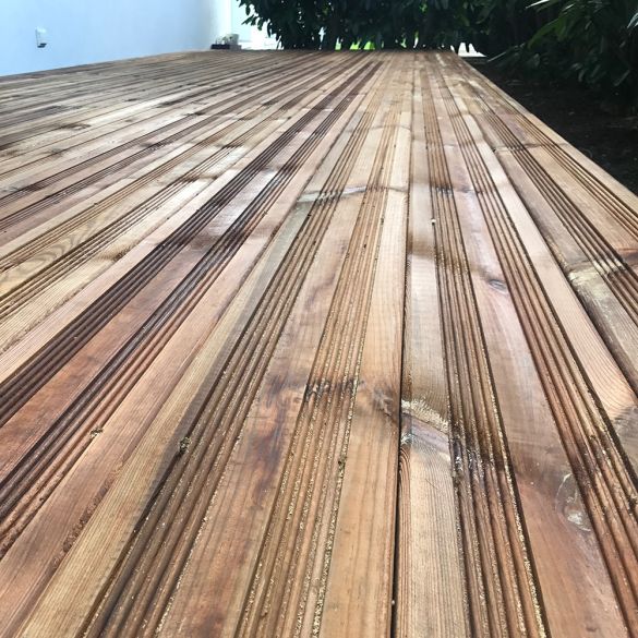 Lame de terrasse en pin du nord strié Classe 4 marron L.3,60 m - 145x27 mm