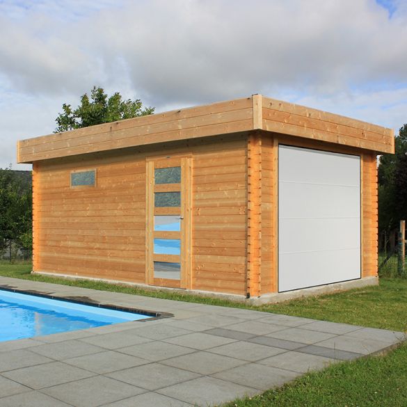 Garage bois brut 40 mm 19,26 m² Porte motorisée 358x538 cm  - S8935 Solid