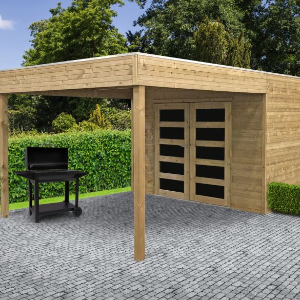 POTENZA - Abri en bois traité autoclave 5,94 m² - Terrasse couverte - Toit plat - S8733-1
