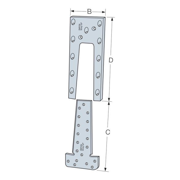 Etrier ETB120-B à queue d'aronde alu 121x60mm  pour panne 15x8 et 20x8 cm