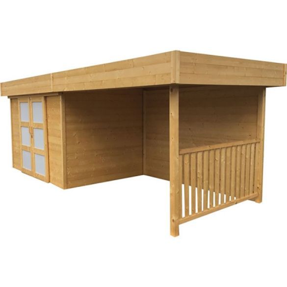 Abri bois 28 mm avec pergola ARHUS 8,17m² - 333 + 322x245 cm - S8387