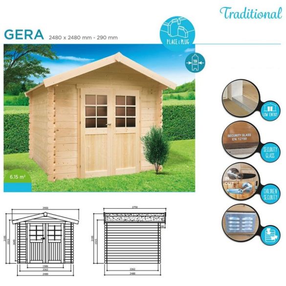 Abri jardin bois 19 mm GERA 6,15 m² - 248x248 cm