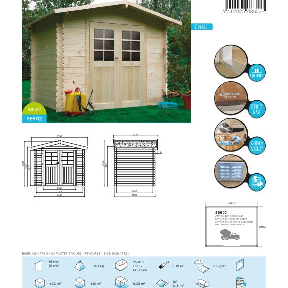 Abri bois 19 mm dresden 248 x 198 cm - 4,91 m²