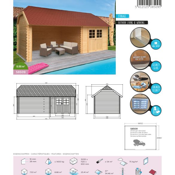 Abri 28 mm york 8,88m² s8509 - 298 x 298 + 364 cm
