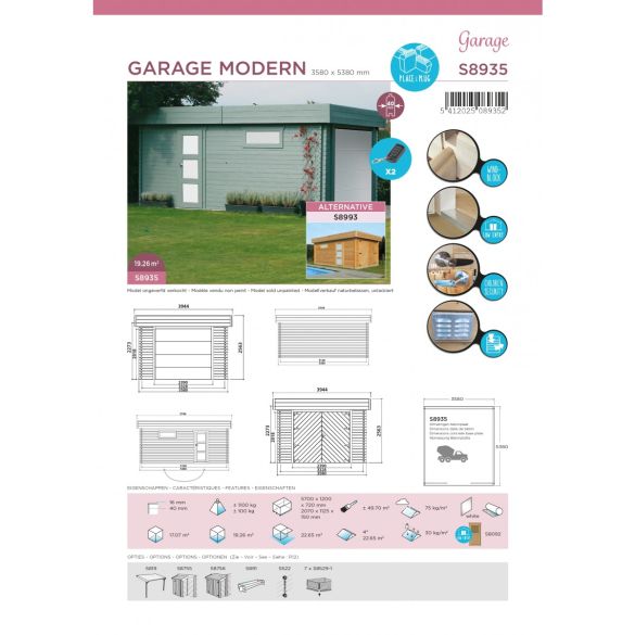 Garage 40 mm Modern 19,26 m² porte motorisée 358x538 cm