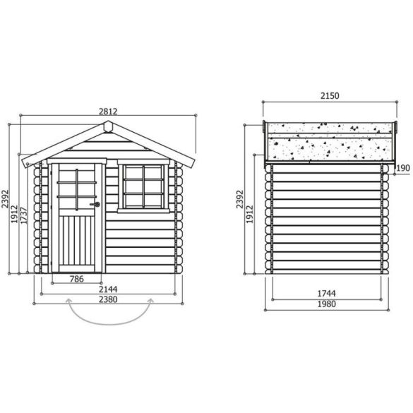 Abri de jardin traité 28 mm LAVAL 238x198 cm - 4,71 m² - S815-1