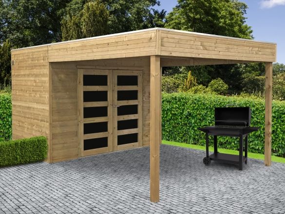 POTENZA - Abri en bois traité autoclave 5,94 m² - Terrasse couverte - Toit plat - S8733-1