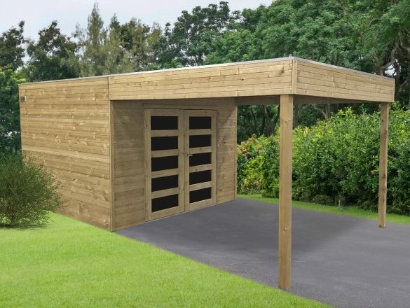 Abri jardin traité autoclave MATERA 8,69 m² avec pergola - 299x291+287 cm - S8743-1 SOLID