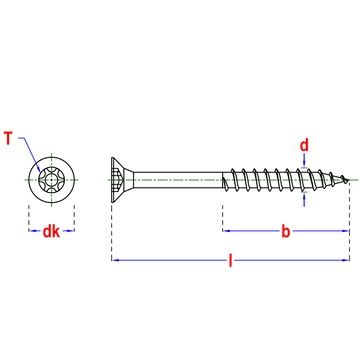 Vis A2 Inox Ø 5x60 mm Tête fraisée TX25 - Boîte de 200