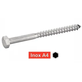 Vis bois Tirefond inox A4 8x100 mm tête hexagonale DIN 571 - 50 pces